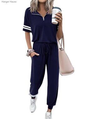 2 Piece Lounge Set Quarter Zip Short Sleeve Tops Long Pants Tracksuit Jogger